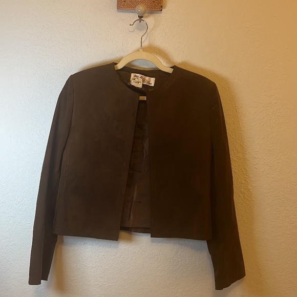 Womens Vintage Suede Cropped Brown Jacket Size Small - Picture 2 of 6